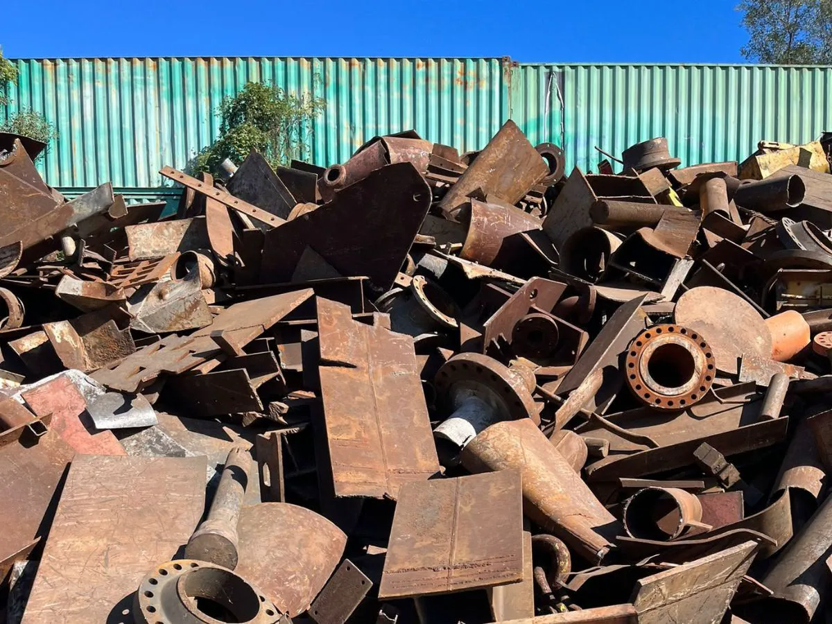 A large pile of heavy steel scrap